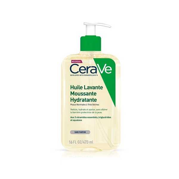 CeraVe Huile Lavante Moussante Hydratante 473 ml – Visage & Corps Peaux Sèches à Très Sèches